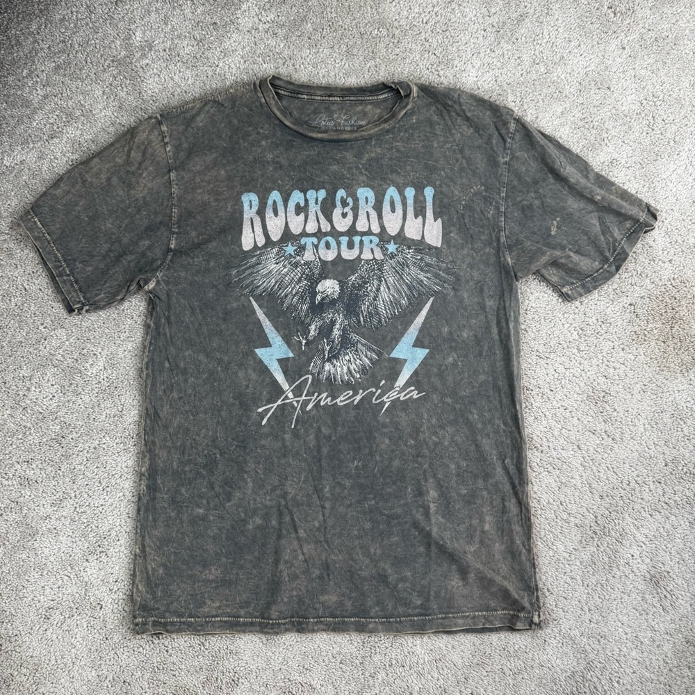 Lotus Fashions‎ Distressed Rock & Roll Tour Graphic Tee Black Boho Size M